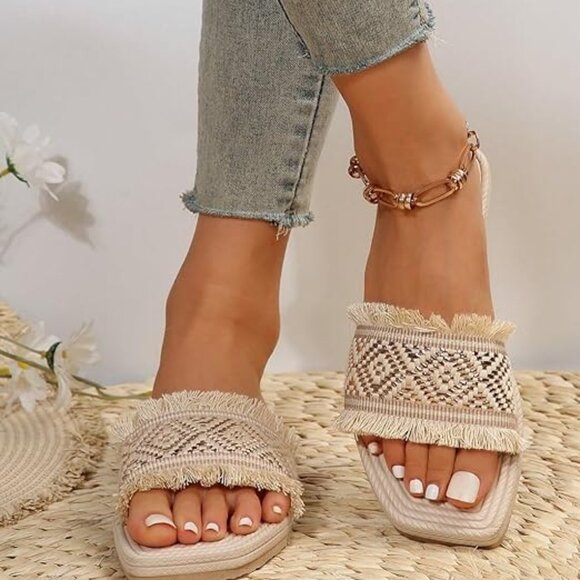 Women's fringe trim flat sandals - Picture 2 of 6